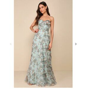 Lulus Most Beautiful Day Sage Multi Floral Print Organza Maxi Dress Green